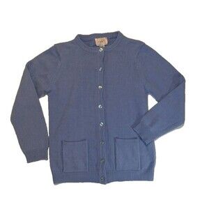 Jenny Periwinkle Blue Button Up Knit Cardigan Pockets Crew Neck Women’s Size S